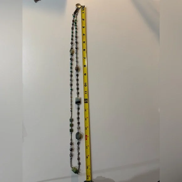 Turquoise & Silver Long Beaded Necklace + Bracelet - Picture 6 of 16